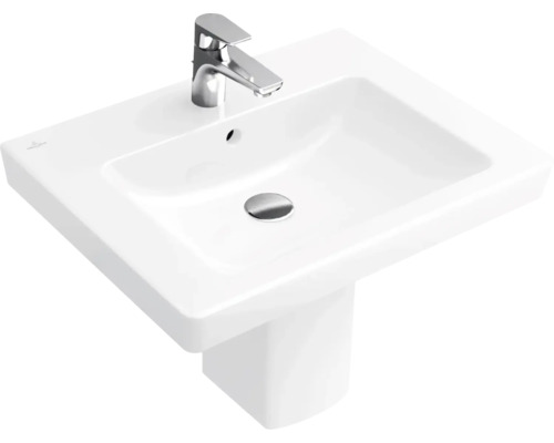 Waschtisch Villeroy & Boch Subway 2.0 eckig 65x47 cm weiß 71136501 Waschtisch mit Armatur und Säule