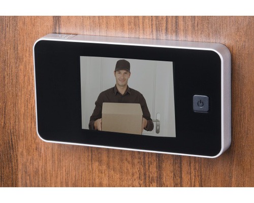Digitale Türspionkamera mit Paketbote im Display