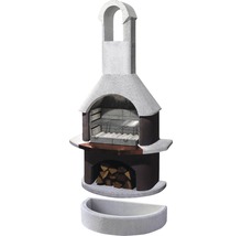 Gartengrillkamin aus Stein mit Holzlagerfach und Grillrost