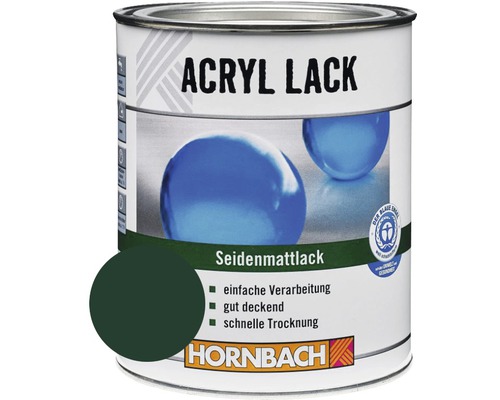 HORNBACH Buntlack Acryllack seidenmatt moosgrün 750 ml Dose Acryllack seidenmatt mit Farbbeispiel und Umweltzeichen Blauer Engel