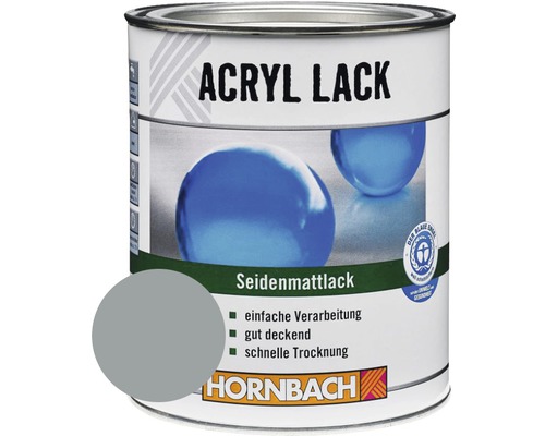 HORNBACH Buntlack Acryllack seidenmatt silbergrau 750 ml Dose Acryllack seidenmatt mit Farbbeispiel und Blauer Engel Siegel