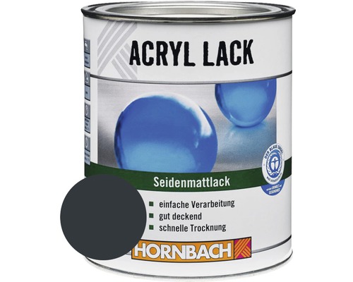 HORNBACH Buntlack Acryllack seidenmatt anthrazit grau 375 ml Acryllack seidenmatt im Metalleimer mit Farbbeispiel und Blauer Engel Siegel
