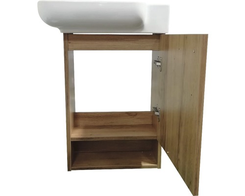 Waschtischunterschrank mit geöffneter Tür und Regal