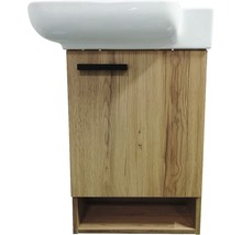 Waschbeckenunterschrank mit Holztür und offenem Fach