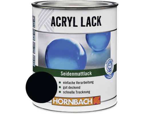 HORNBACH Buntlack Acryllack seidenmatt tiefschwarz 2 L Acryl Lack Dose seidenmatt mit Hornbach Logo