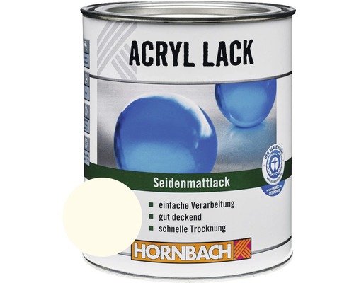 HORNBACH Buntlack Acryllack seidenmatt reinweiß 375 ml Acryllack Dose mit Farbbeispiel und Blauer Engel Umweltzeichen