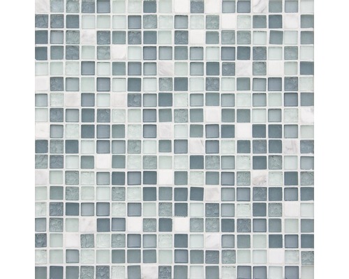 Glasmosaik mit Naturstein Carrara 30,0x30,0 cm weiß Quadratische Mosaikfliesen aus Glas und Naturstein