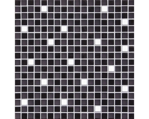 Glasmosaik mit Naturstein Eclipse 30,0x30,0 cm schwarz Mosaikfliese mit quadratischen, dunklen und hellen Elementen