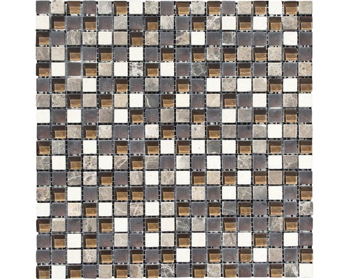 Glasmosaik mit Naturstein Canela Java 30,0x30,0 cm braun Quadratische Mosaikfliese aus Glas und Naturstein