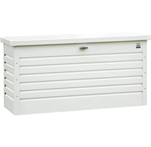 Gartentruhe aus Metall mit horizontalen Streifen und Schloss