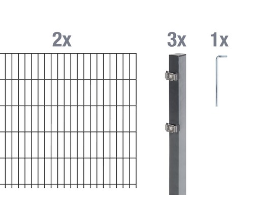 Doppelstabmatten-Set ALBERTS Typ 6/5/6 400 x 100 cm anthrazit Doppelstabmattenzaun Set mit zwei Zaunelementen, drei Pfosten und einem Schraubenschlüssel