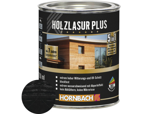 HORNBACH Holzlasur Plus anthrazitgrau 750 ml Holzlasur Plus Dose mit 750 ml Inhalt für Langzeitschutz und Witterungsschutz mit Hornbach Logo