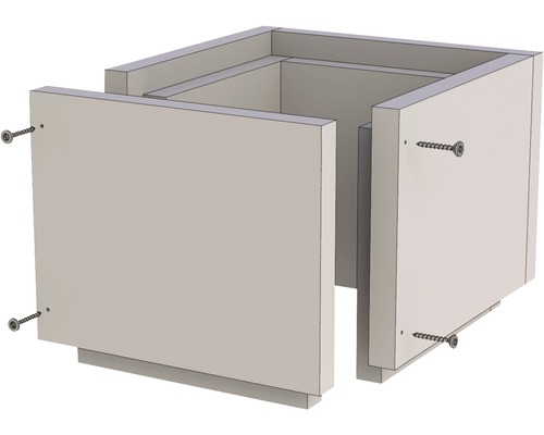 Unfertiger Holzschrank mit Schrauben