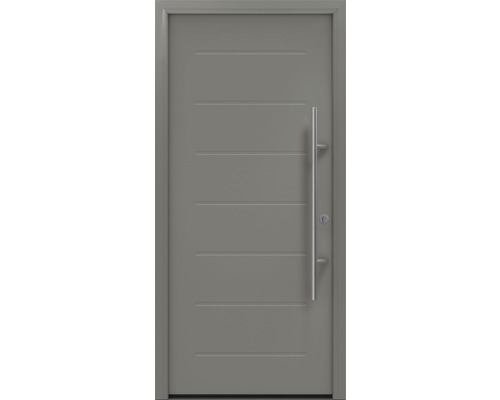 Haustür EcoStar ISOPRO Secur IPS 015 1100 x 2100 mm Rechts RAL 9007 graualuminium matt inkl. Beschlag-Set,Edelstahl Stangengriff,Sicherheitsprofilzylinder mit 5 Schlüsseln Graue Haustür mit horizontalen Zierleisten und Stangengriff