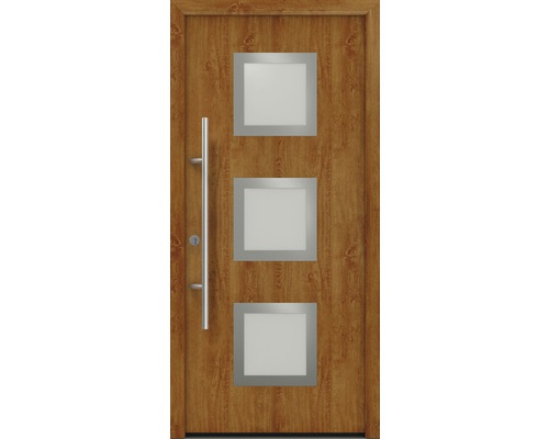 Haustür EcoStar ISOPRO Secur IPS 810S 1100 x 2100 mm Links golden oak inkl. Beschlag-Set,Edelstahl Stangengriff,Sicherheitsprofilzylinder mit 5 Schlüsseln