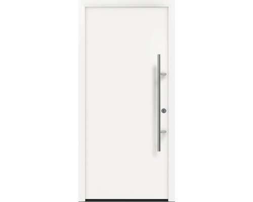 Haustür EcoStar ISOPRO Secur IPS 010 1100 x 2100 mm Rechts RAL 9016 verkehrsweiß inkl. Beschlag-Set,Edelstahl Stangengriff,Sicherheitsprofilzylinder mit 5 Schlüsseln Weiße Haustür mit Edelstahlgriff
