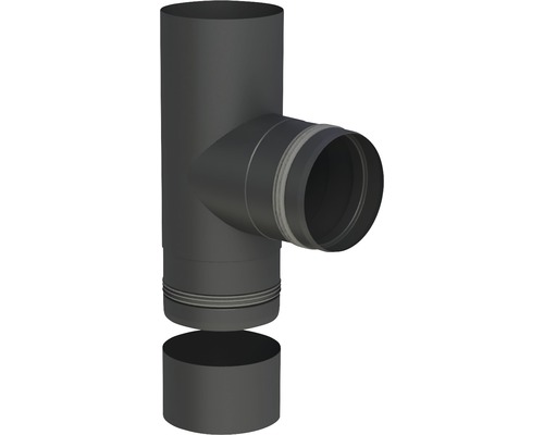 Pellet-Ofenrohr-T-Stück Jeremias Pellet-Line Ø 80mm schwarz mit Einzug und Kondensatschale