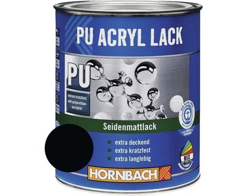 HORNBACH Buntlack PU Acryllack seidenmatt RAL 9005 tiefschwarz 375 ml