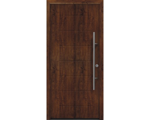 Haustür EcoStar ISOPRO Secur IPS 015 1100 x 2100 mm Rechts dark oak inkl. Beschlag-Set,Edelstahl Stangengriff,Sicherheitsprofilzylinder mit 5 Schlüsseln