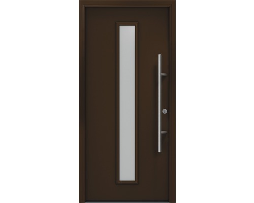 Haustür EcoStar ISOPRO Secur IPS 020S 1100 x 2100 mm Rechts RAL 8028 terrabraun inkl. Beschlag-Set,Edelstahl Stangengriff,Sicherheitsprofilzylinder mit 5 Schlüsseln Braune Haustür mit Glaseinsatz und Stangengriff