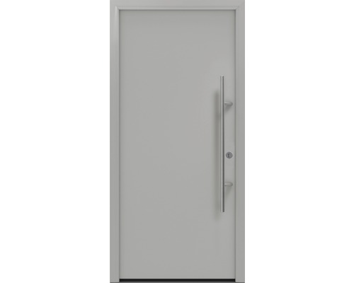 Haustür EcoStar ISOPRO Secur IPS 010 1100 x 2100 mm Rechts RAL 9006 weißaluminium matt inkl. Beschlag-Set,Edelstahl Stangengriff,Sicherheitsprofilzylinder mit 5 Schlüsseln Graue Haustür mit Edelstahlgriff