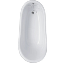 Weiße Badewanne von oben mit Abflussgarnitur