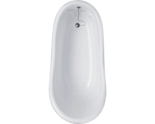 Weiße Badewanne von oben mit Abflussgarnitur