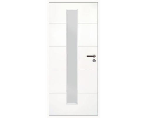 Weiße Innentür mit Glasausschnitt, Türgriff und Schloss