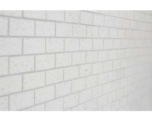 Nahaufnahme einer Wand mit weißen Verblendsteinen