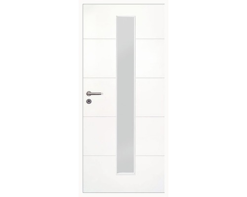 Weiße Innentür mit Glaseinsatz und waagerechten Zierlinien