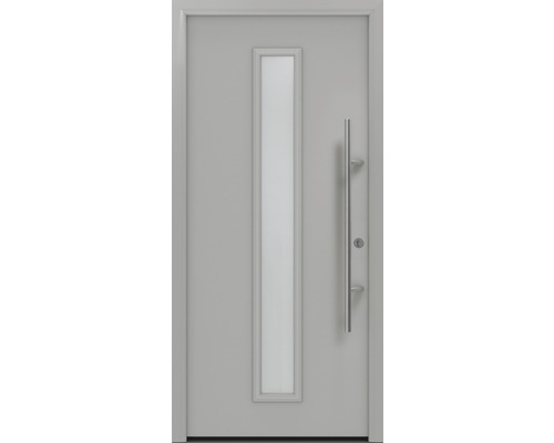 Haustür EcoStar ISOPRO Secur IPS 020S 1100 x 2100 mm Rechts RAL 9006 weißaluminium matt inkl. Beschlag-Set,Edelstahl Stangengriff,Sicherheitsprofilzylinder mit 5 Schlüsseln Haustür mit Glaseinsatz und Edelstahlgriff