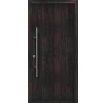 Haustür mit Holzoptik und Edelstahlgriff