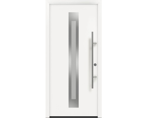 Haustür EcoStar ISOPRO Secur IPS 770S 1100 x 2100 mm Rechts RAL 9016 verkehrsweiß inkl. Beschlag-Set,Edelstahl Stangengriff,Sicherheitsprofilzylinder mit 5 Schlüsseln Weiße Haustür mit Edelstahlgriff und Glaseinsatz