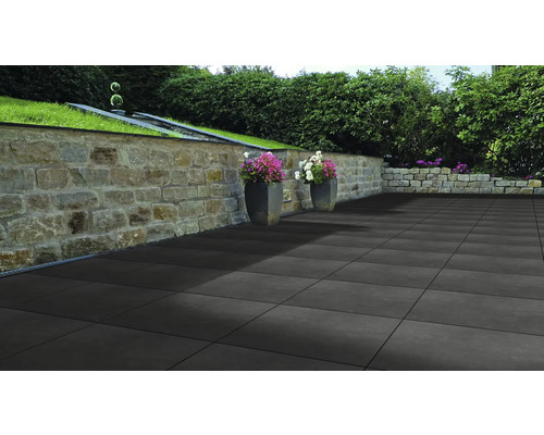 Feinsteinzeug Terrassenplatte Mirava Hometek black matt 60x60x2 cm rektifiziert