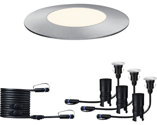 Plug & Shine LED Einbauleuchten Ergänzungsset Floor Mini IP65 3x2,5W 3x95 lm 3000 K warmweiß Ø 55/40 mm silber 230/24V 3 Stück Bodeneinbaustrahler Set mit Anschlusskabeln