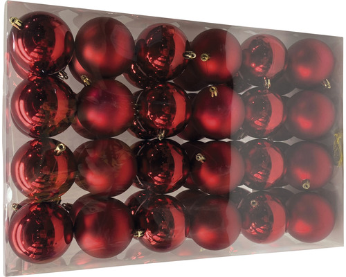 Verpackung mit roten Weihnachtskugeln