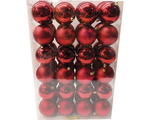 Verpackung mit mehreren roten Weihnachtskugeln