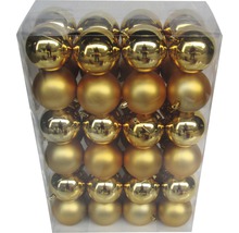 Packung goldfarbener Christbaumkugeln aus Kunststoff