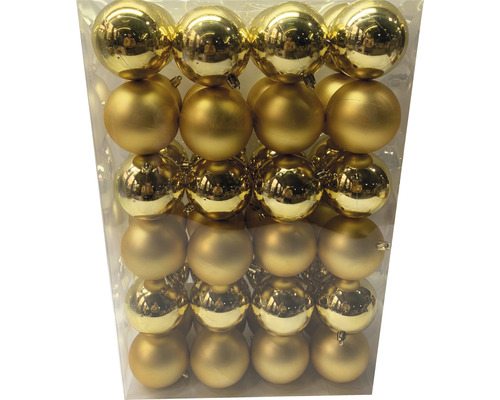 Packung goldfarbener Weihnachtskugeln aus Kunststoff