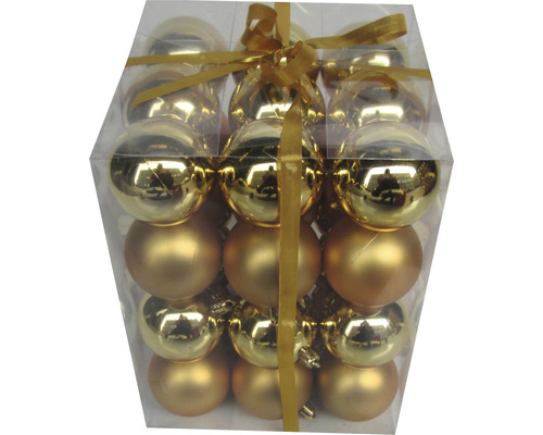 Packung mit goldenen Weihnachtskugeln