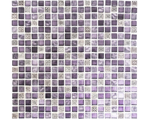 Glasmosaik mit Naturstein XCM M970 30,5x32,2 cm lila Mosaikfliese mit quadratischen Elementen