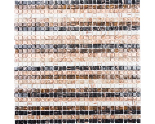 Glasmosaik XGM ST55 30,5x32,7 cm beige braun gold Mosaikfliese mit quadratischen Steinen in Streifenmuster