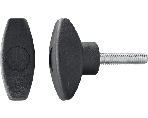 Flügelgriffschraube Ø 40 mm M6x26 schwarz, 20 Stück Zwei Knebelgriffe aus Kunststoff mit Gewindebolzen