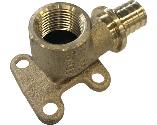Wandwinkel Rehau Rautitan RX quadrat 20x1/2" Messing-Winkel mit Innengewinde und Befestigungslaschen für Sanitärinstallationen