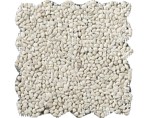 Natursteinmosaik Flusskiesel 30,0x30,0 cm weiß matt Mosaikfliese mit Kieselsteinen auf Netz