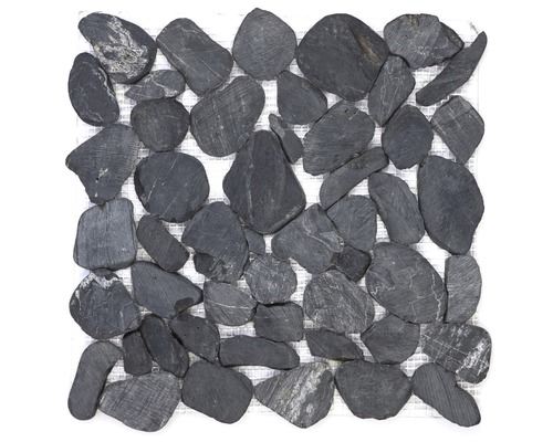 Natursteinmosaik Flusskiesel Black Flat 30,0x30,0 cm schwarz Mosaikmatte mit Natursteinen