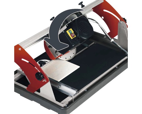 Fliesenschneidmaschine mit Diamanttrennscheibe und schwenkbarem Schneidkopf zum Schneiden von Fliesen