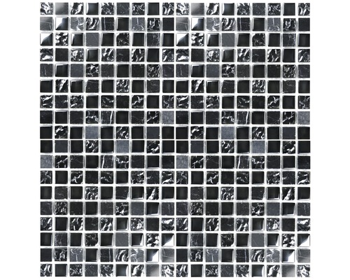 Glasmosaik mit Naturstein 30,5x30,5 cm schwarz