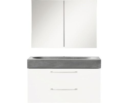 Badmöbel-Set Differnz Somero Beton 170x80x38 cm beton weiß mit Spiegelschrank Waschtischkombination mit Waschbeckenunterschrank, Waschbecken und Spiegelschrank