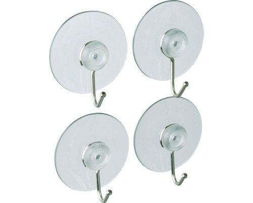 Vier transparente Saugnapfhaken für die Wandmontage